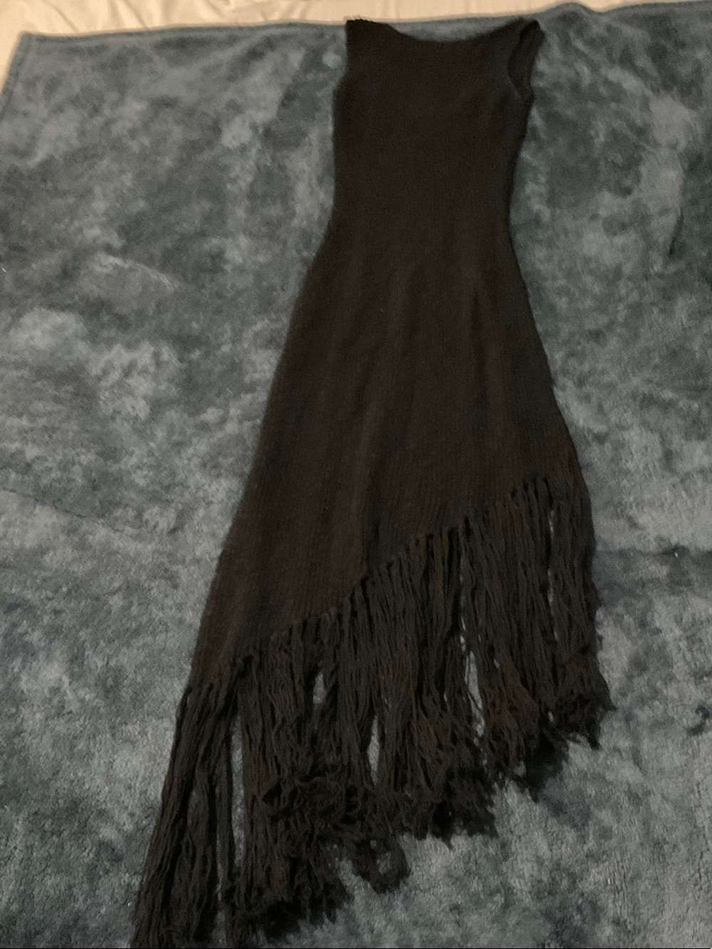 Rails Black Asymmetrical Fringe Knit Dress